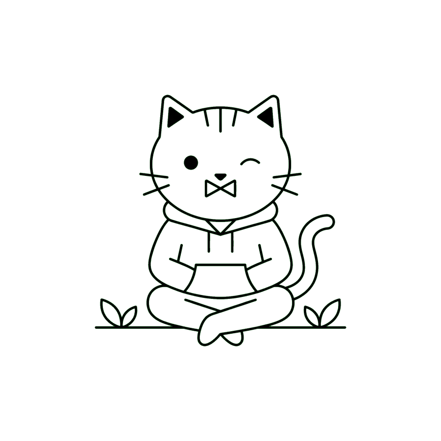 Line drawing of the HoodCat character sitting cross-legged in a hoodie